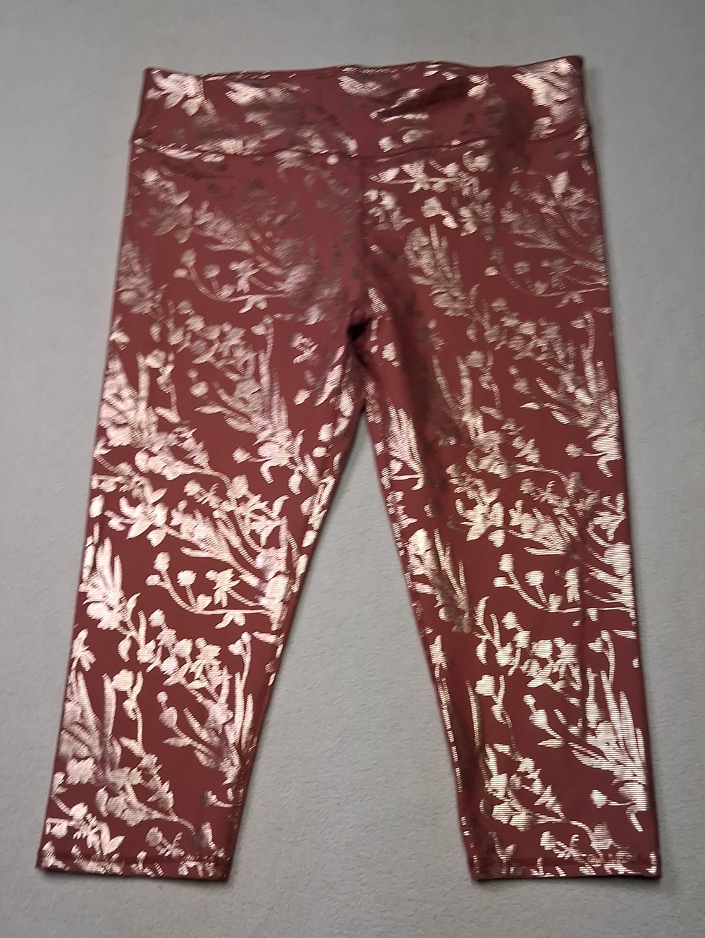 Fabletics Rose Gold Floral Foil Capris